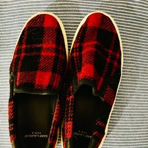 Yves Saint Laurent slip on plaid shoes Wool fabric